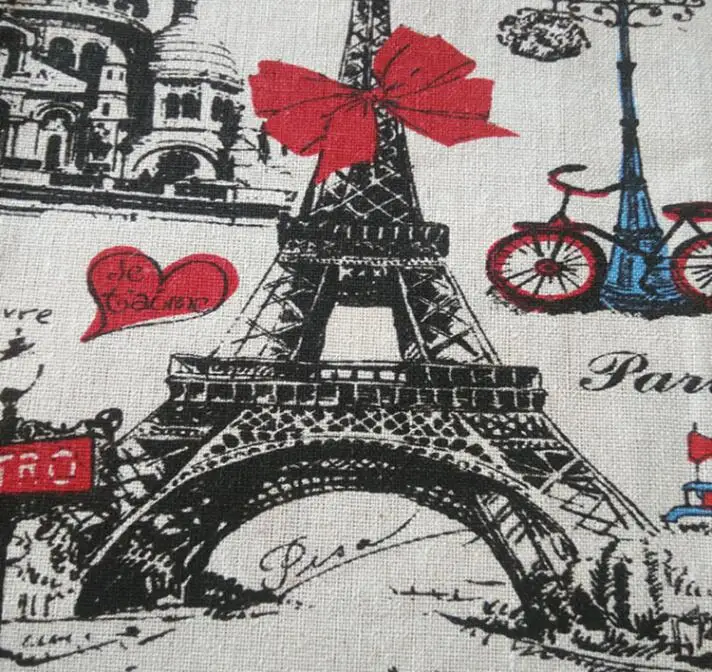 

150cm X 50 cm Red Heart Tower pattern canvas linen printed fabric for tablecloth/cushion/pillow/decorative cloth
