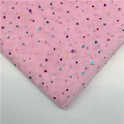 Pink 150 см ширина блестящее сердце блестки 100 см/лот мягкий тюль сетка ткань рулон Свадьба сетчатая ткань для шитья DIY органза юбка-пачка аксессуары - Цвет: Pink