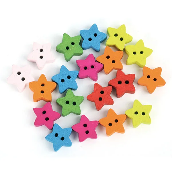 50 шт. Модные Разноцветные пятиконечные деревянные пуговицы в форме звезды