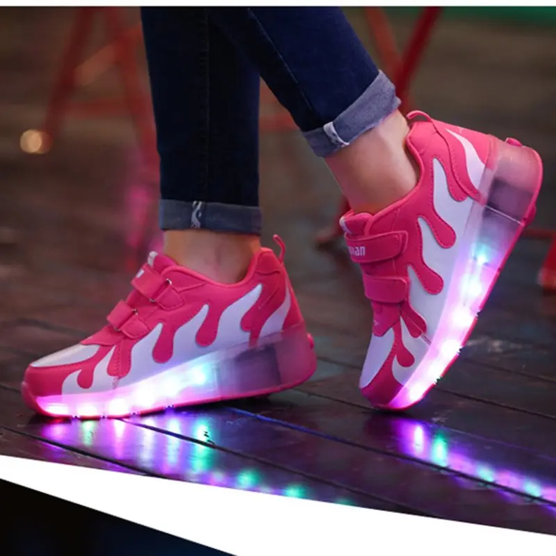 pink huoyan Мальчиков shoeschildren светодиодный светильник обувь Дети Sneakes с колесами Детские Роликовые кроссовки для маленьких детей светящиеся кроссовки для девочек Роликовые кроссовки - Цвет: pink huoyan