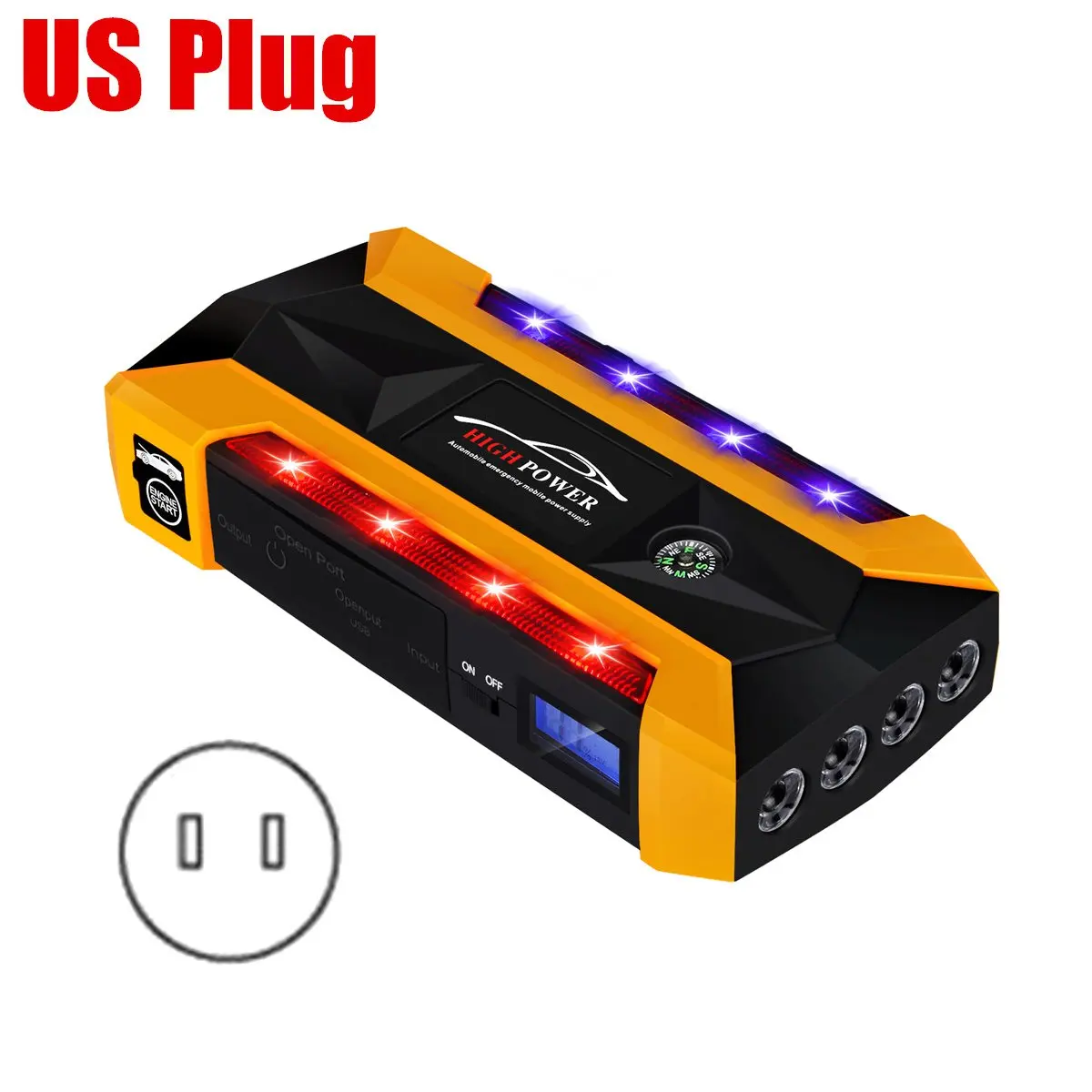 Yellow US Многофункциональный портативный 89800 мА/ч аварийный аккумулятор зарядное устройство автомобильный стартер 4 лампы USB банк питания пусковое устройство US/UK/AU/EU - Цвет: Yellow US