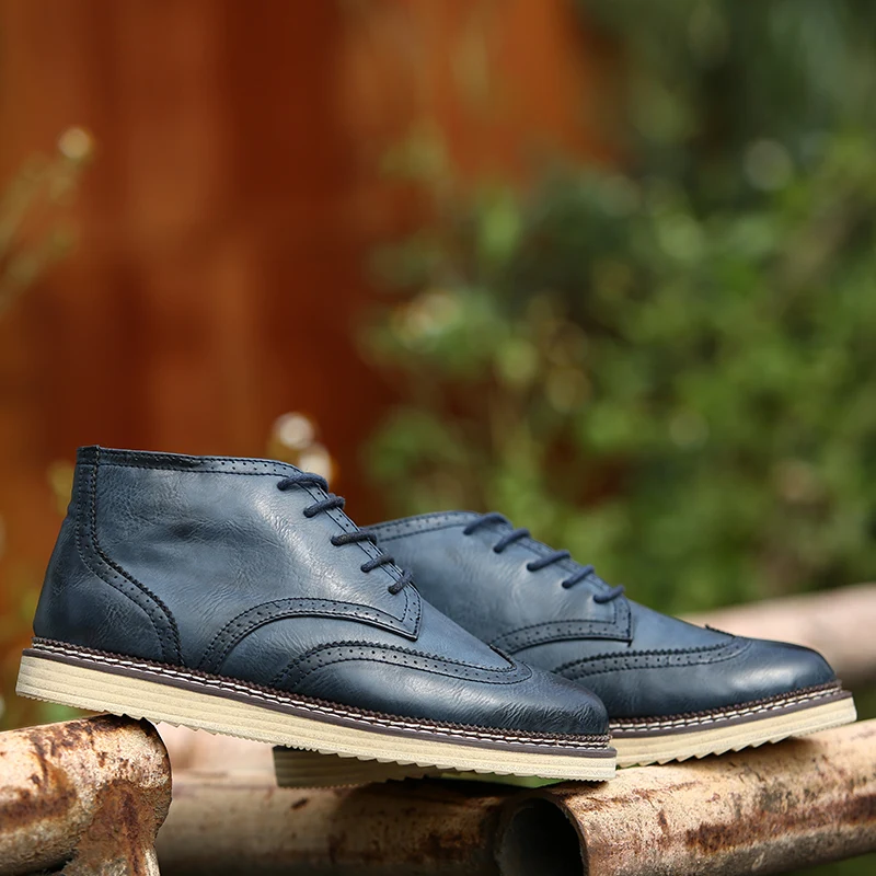 Autumn New Fashion High Top Men Oxfords British Vintage Carve Lace Up Mens Flats Thick Heel Comfortable Male Bullock Shoes | Обувь