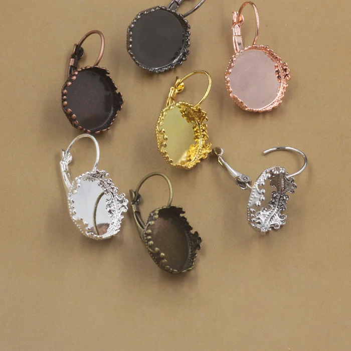 20pcs Crown Hook Earrings Fit 12 15mm Cabochon Cameo Setting Blank Base DIY Jewelry Making Women's Accessories