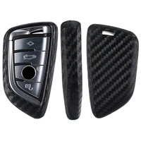 carbon fiber pattern silicone auto key cover case for bmw x5 x6 x4 x3 1 2 series smart keys car key holder keychain
