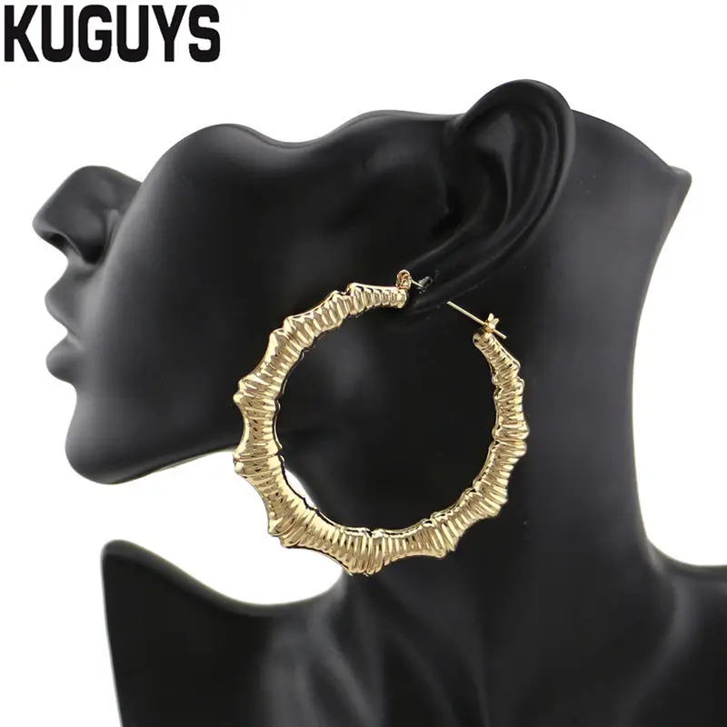 KUGUYS хип-хоп золотые бамбуковые обручи серьги для женщин круглые супер большие Серьги Pendientes модные Brincos модные ювелирные изделия Oorbelle