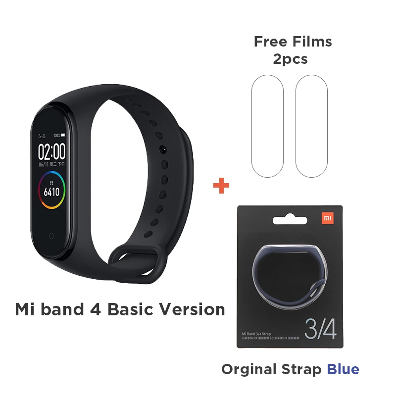 Basic add Mi Blue Xiaomi mi смарт-браслет 4 цветной сенсорный экран музыкальный пульсометр mi Band 4 стандарт и NFC две версии - Цвет: Basic add Mi Blue