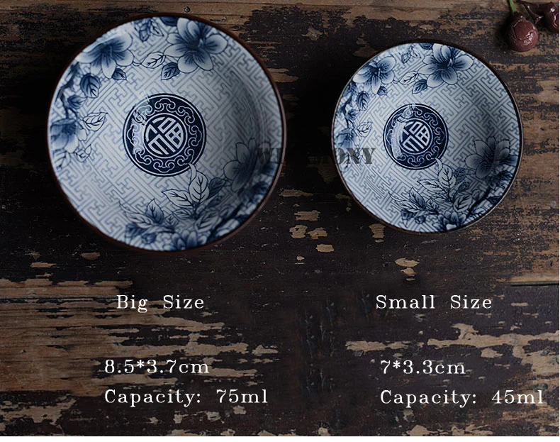 

1PCS!!WIZAMONY Bue and White Chinese Porcelain Tea Bowl Teacup Tea Set Ceramic Atique Glaze Kung Fu Tea Master Cup