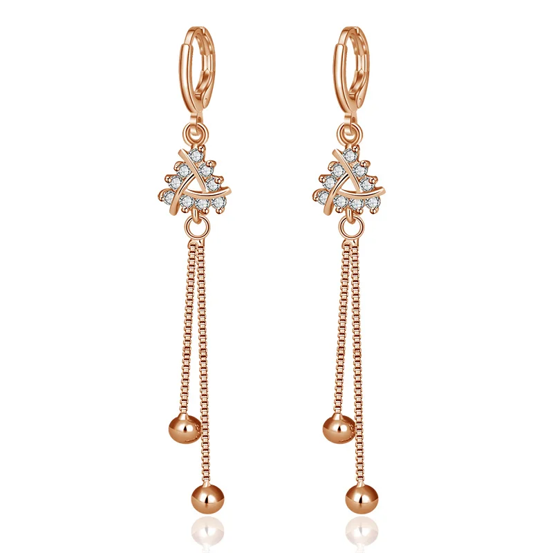 Треугольные серьги с циркониевым покрытием две цепочки бусы кулон ювелирные