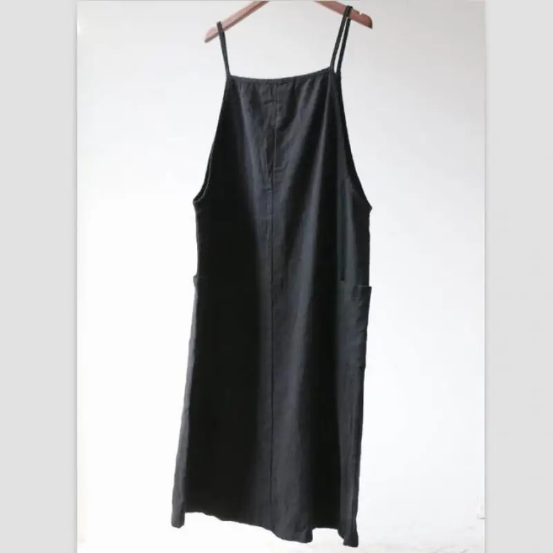 Осень 2020 свободное платье без рукавов на бретельках из хлопка и льна сексуальное