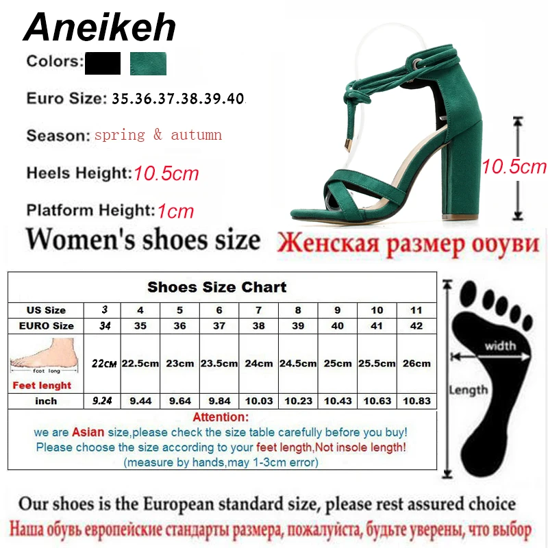 Aneikeh/; модные элегантные женские сандалии-гладиаторы; женские вечерние туфли из флока на квадратном каблуке с перекрестной шнуровкой; Цвет черный, зеленый