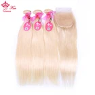 Пряди натуральных бразильских волос Queen Hair #613 блонд, 4 шт.лот