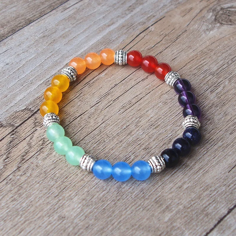 8 мм бисерная нить семь чакр браслет смешанный камень молитва Мала Исцеление