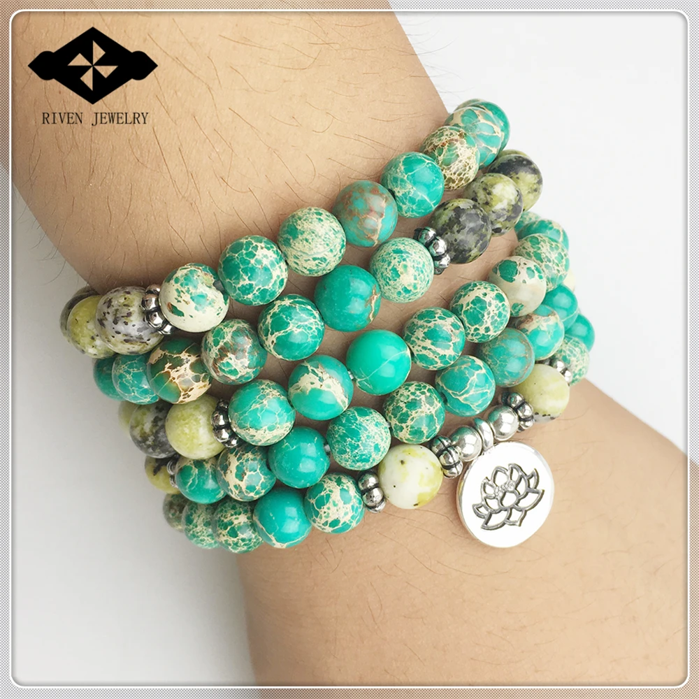SN1170 Новое поступление женский браслет 108 Mala желтый Лотос Howlite Ожерелье для Ги йоги