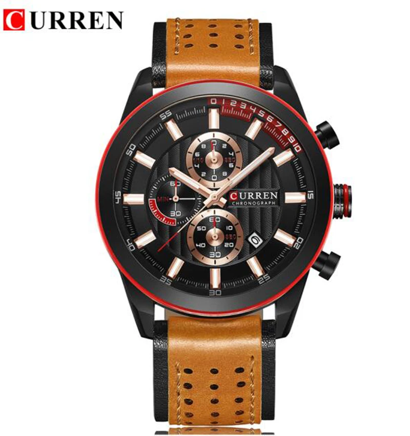 Brown Black Black Curren 8292 часы мужские Топ бренд кожаный хронограф мужские часы кварцевые мужские наручные часы водонепроницаемые часы Reloj Hombre - Цвет: Brown Black Black
