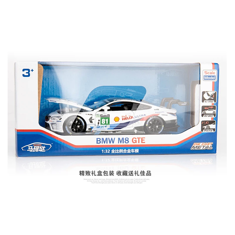 1:32 M8 GTE Le Mans, модель спортивного автомобиля из сплава, литая под давлением, три двери, открывающийся звуковой светильник, супер гоночная Коллекционная модель
