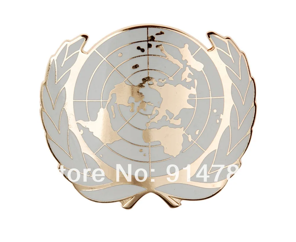 

UN UNITED NATIONS METAL BERET CAP METAL PIN BADGE GOLD
