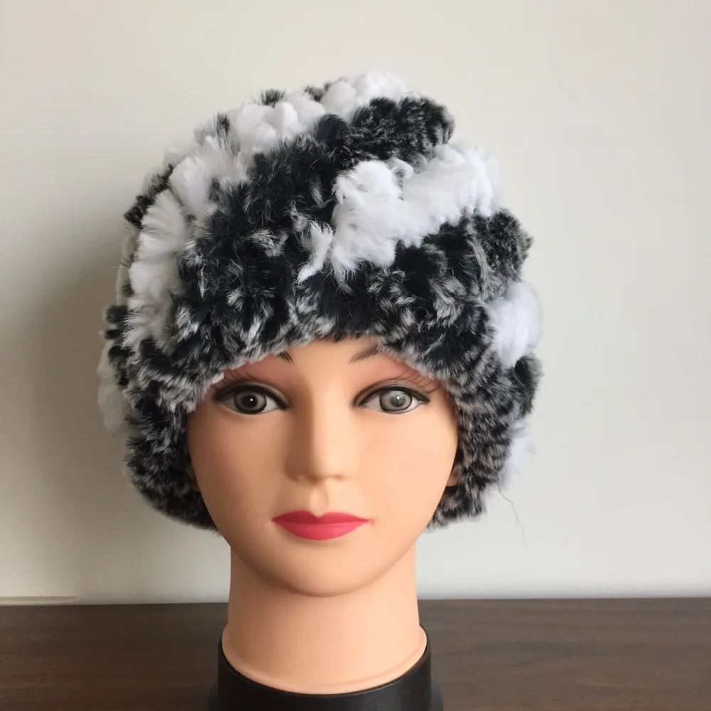 Женские вязаные шапки из меха кролика Рекс зимние теплые очаровательные TAH536