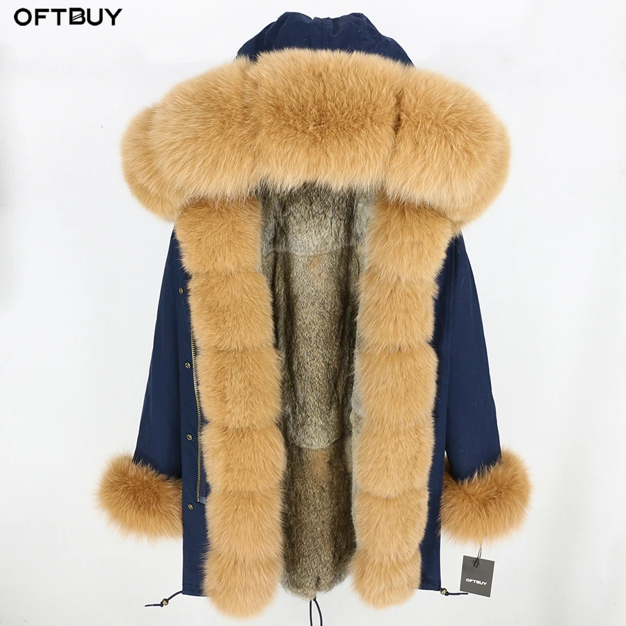 OFTBUY, зимняя женская куртка, пальто из натурального меха, длинная парка, Воротник из натурального Лисьего меха, капюшон, подкладка из кроличьего меха, толстая теплая верхняя одежда, бренд