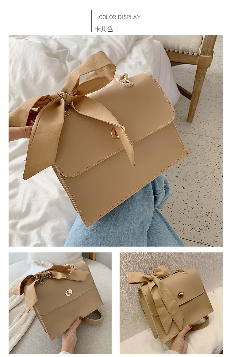 Elegant Female Ribbon Bow Flap Square bag New Quality PU Leather Women's Designer Handbag Travel Shoulder Messenger Bag