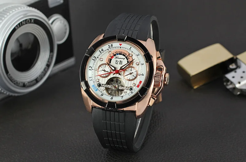 

FORSINING Multifunktions-Tourbillon Datum Tag Display Rose Gold Uhr Herren Luxus Marke Automatikunhr Herren Sportuhren