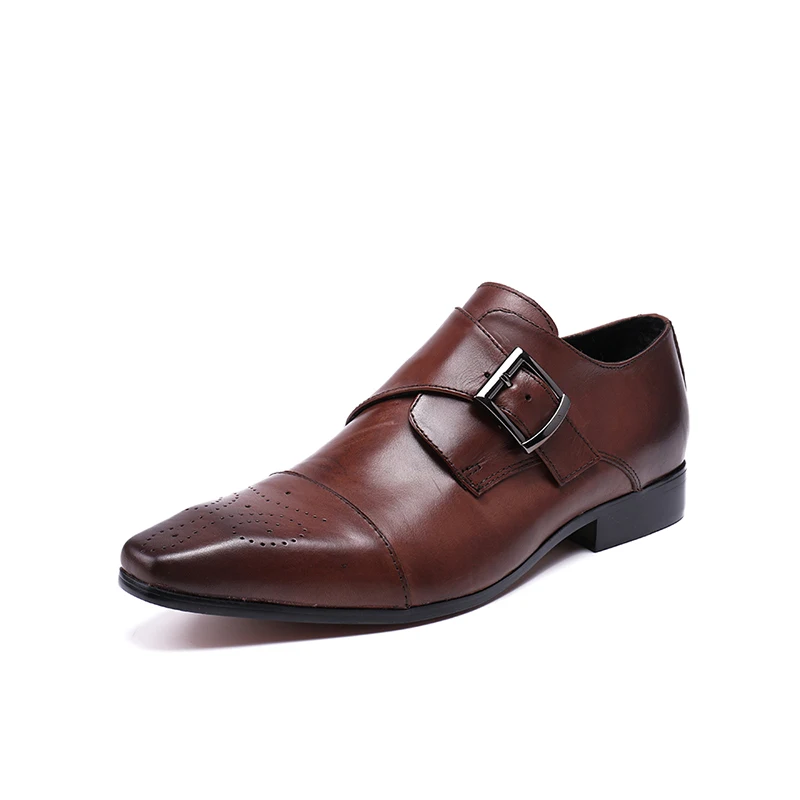 

Men Business Dress Shoes Fashion Square Toe Buckle Strap Brogue Carved Shoes