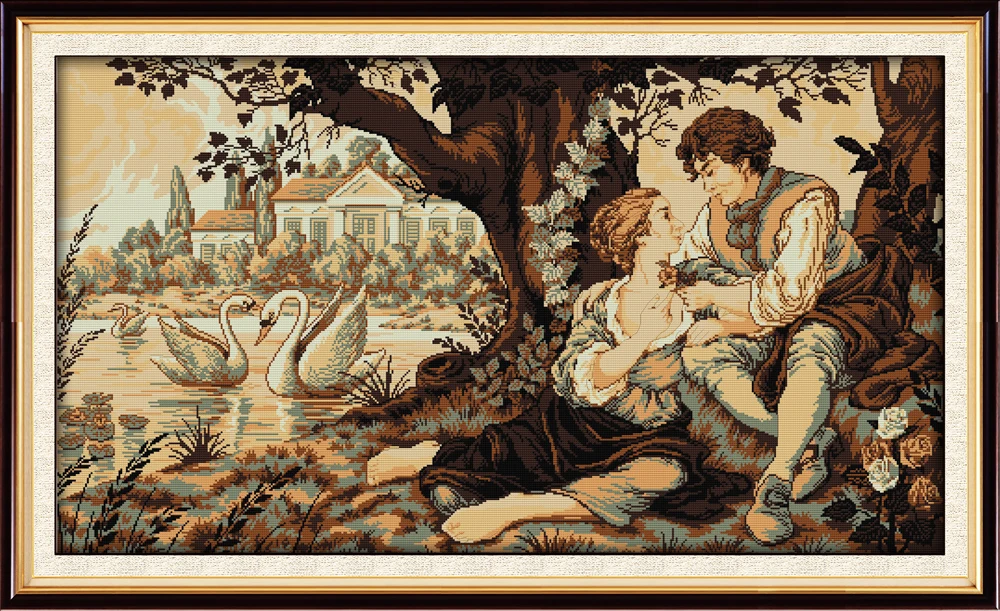

Joy Sunday Wholesale Needlework Stitch 11CT14CT Cross Stitch Set for Embroidery Kit The Swan Lake and The Lovers Cross-Stitching