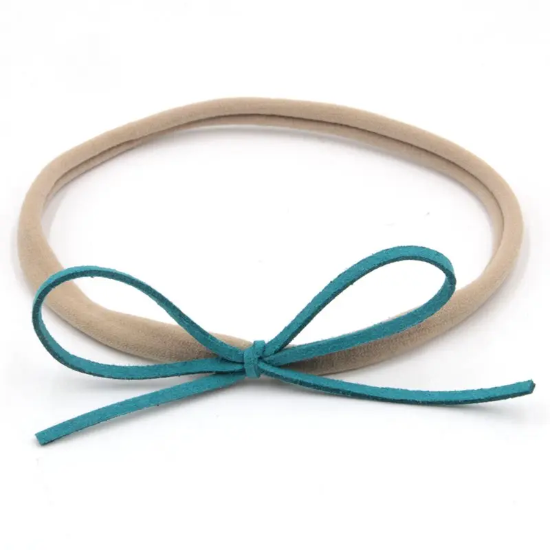 30Pcs/Lot New Faux Leather Bow Elastic Nylon Headband Knotted Hair Accessories Headwear Wholesale |