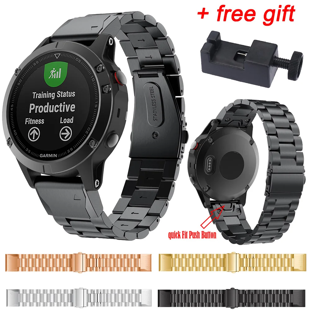 

Width 22MM Classic Stainless Steel Band Strap For Garmin Fenix 5 /5 Plus Smart Watch Quick Release Bracelet Band Strap With Tool