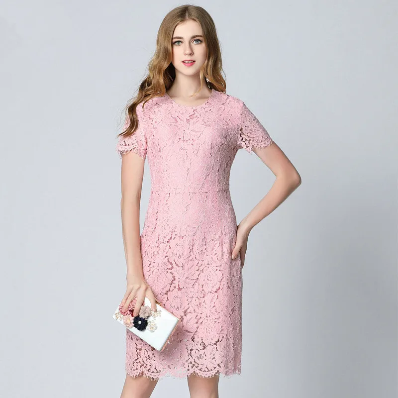 Женское кружевное платье с ресничками розовое большого размера лето 2021 | Женская