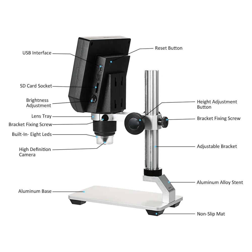 600x 3.6MP USB Digital Electronic Microscope LCD Display VGA with 8 LED Stand for PCB Motherboard Repairing +Stand | Инструменты
