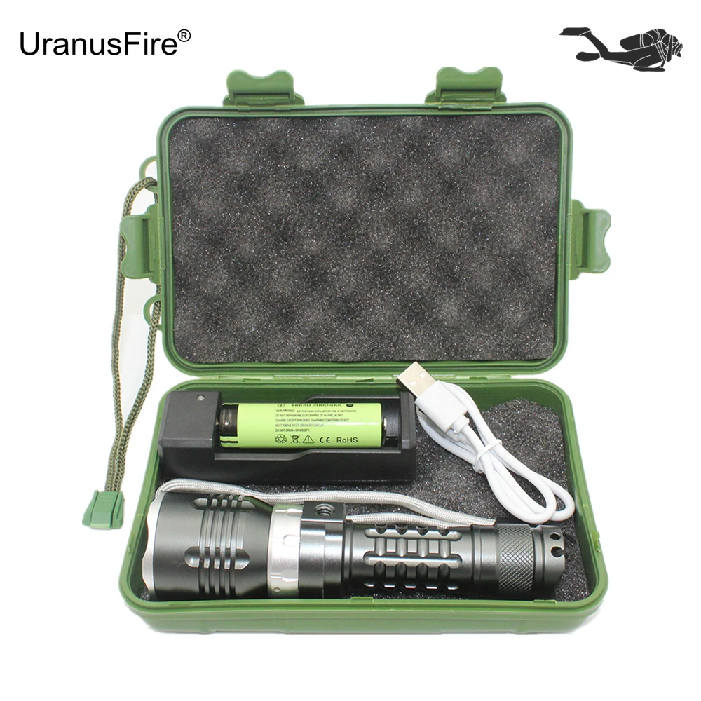 Scuba Light Diving Flashlight Cree XM-L2 U2 LED Dive Torch Underwater Flashlight Waterproof Diving Lamp + 18650 Battery +Charger waterproof 6000lm 4xled l2 powerful 100m underwater diving flashlight torch lamp 2x6800mah battery dual charger