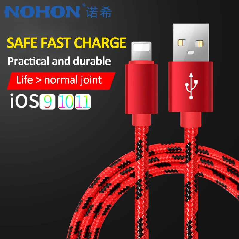 NOHON нейлоновый USB кабель для зарядки и передачи данных iPhone X 8 7 6 S 5S XS Max XR Plus быстрая