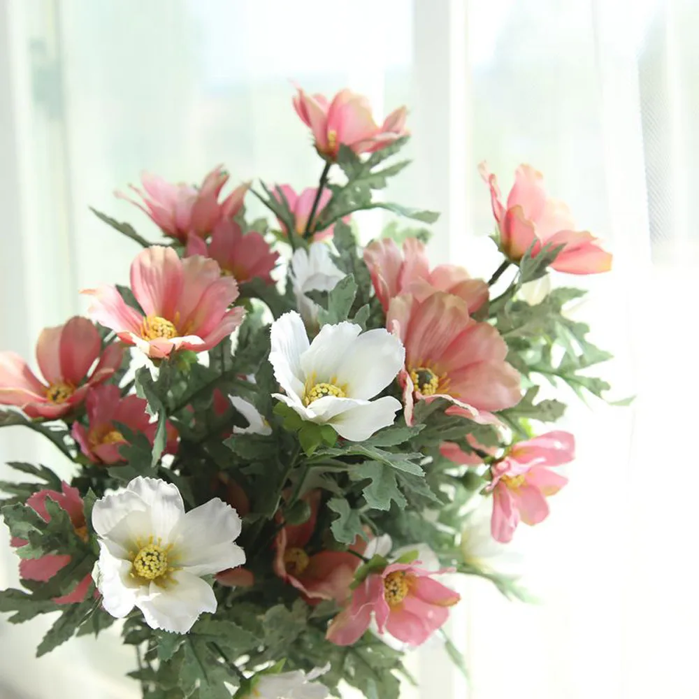 Искусственная шелковая Маргаритка цветы хризантемы листья цветочные розы