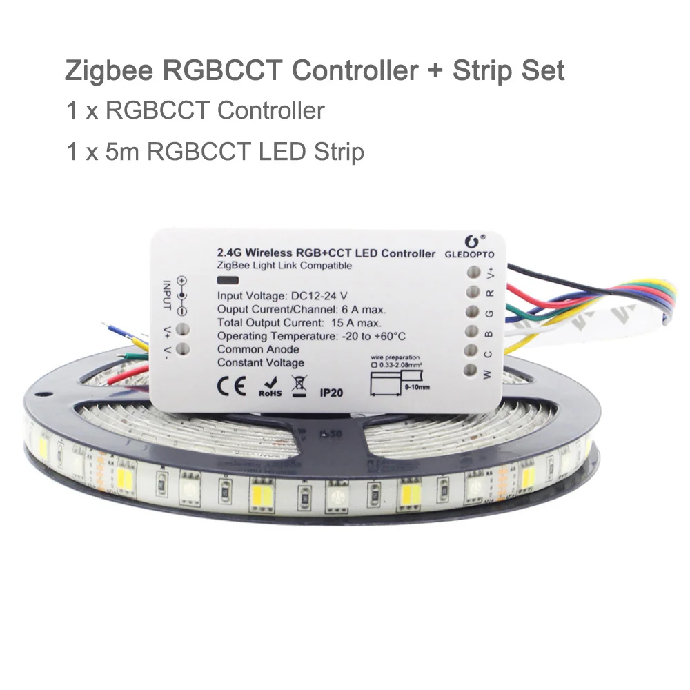 Умный светодиодный светильник RGBCCT 5 м SMD 5050 гибкий водонепроницаемый 12 В светодиодный ленточный светильник с Zigbee ZLL Link контроллер rgbww