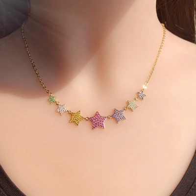 gold plated Модный Красочный кубический цирконий звезда ожерелья золотистого цвета позолоченные цепи cz Ожерелье-чокер в богемном стиле женские ювелирные украшения - Окраска металла: gold plated
