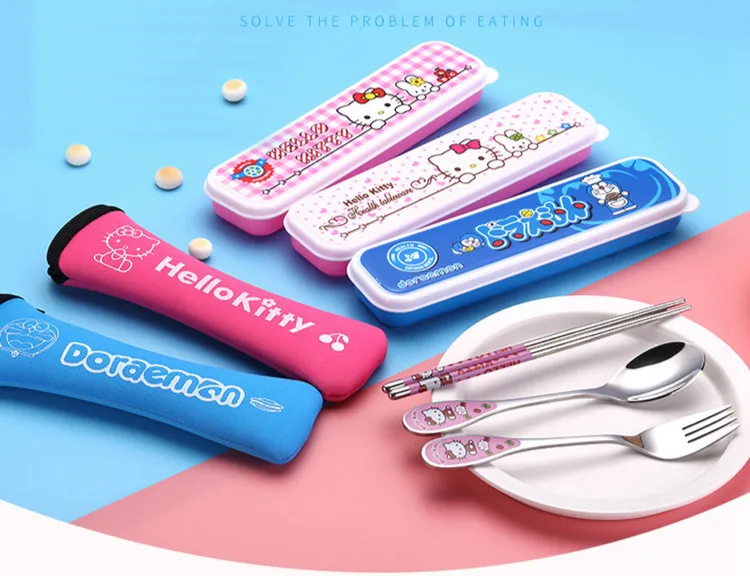 Модная посуда, столовые приборы, кухонная посуда hello kitty, вилка, ложка, набор ножей, Мультяшные Портативные подарки, наборы посуды из нержавеющей стали