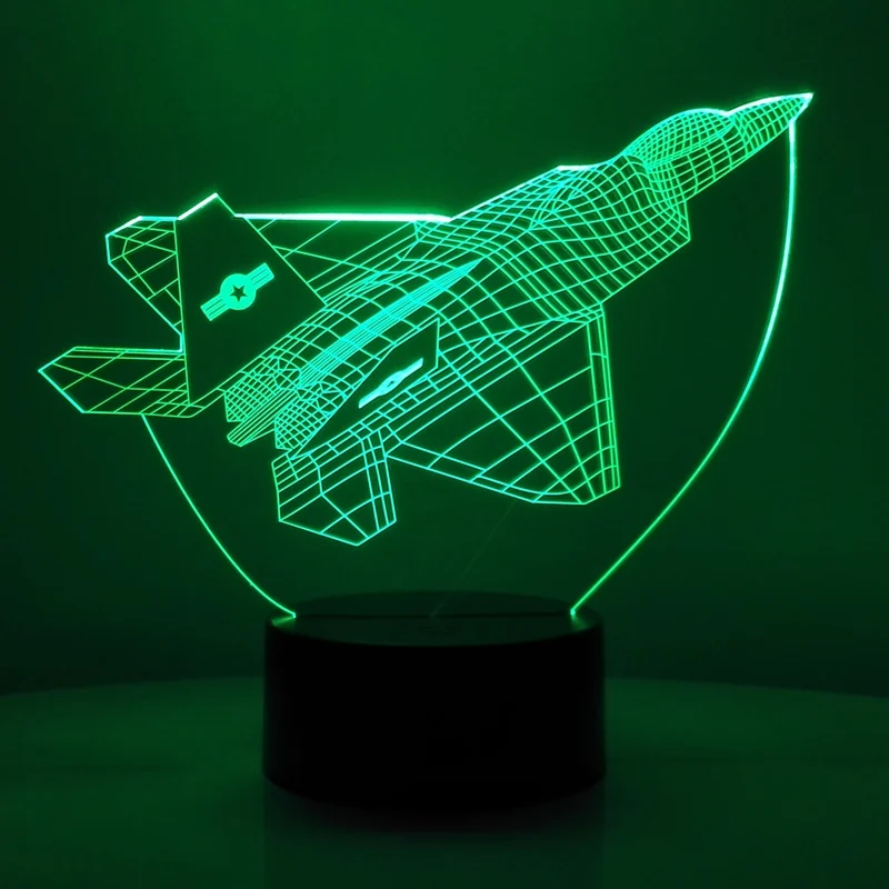 Популярный светодиодный ночсветильник 3D истребитель с 7 цветами для украшения
