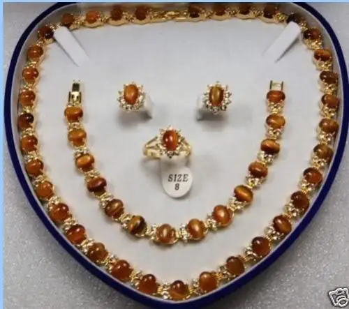 

Beautiful jewelry Tiger's Eye necklace bracelet earring ring set