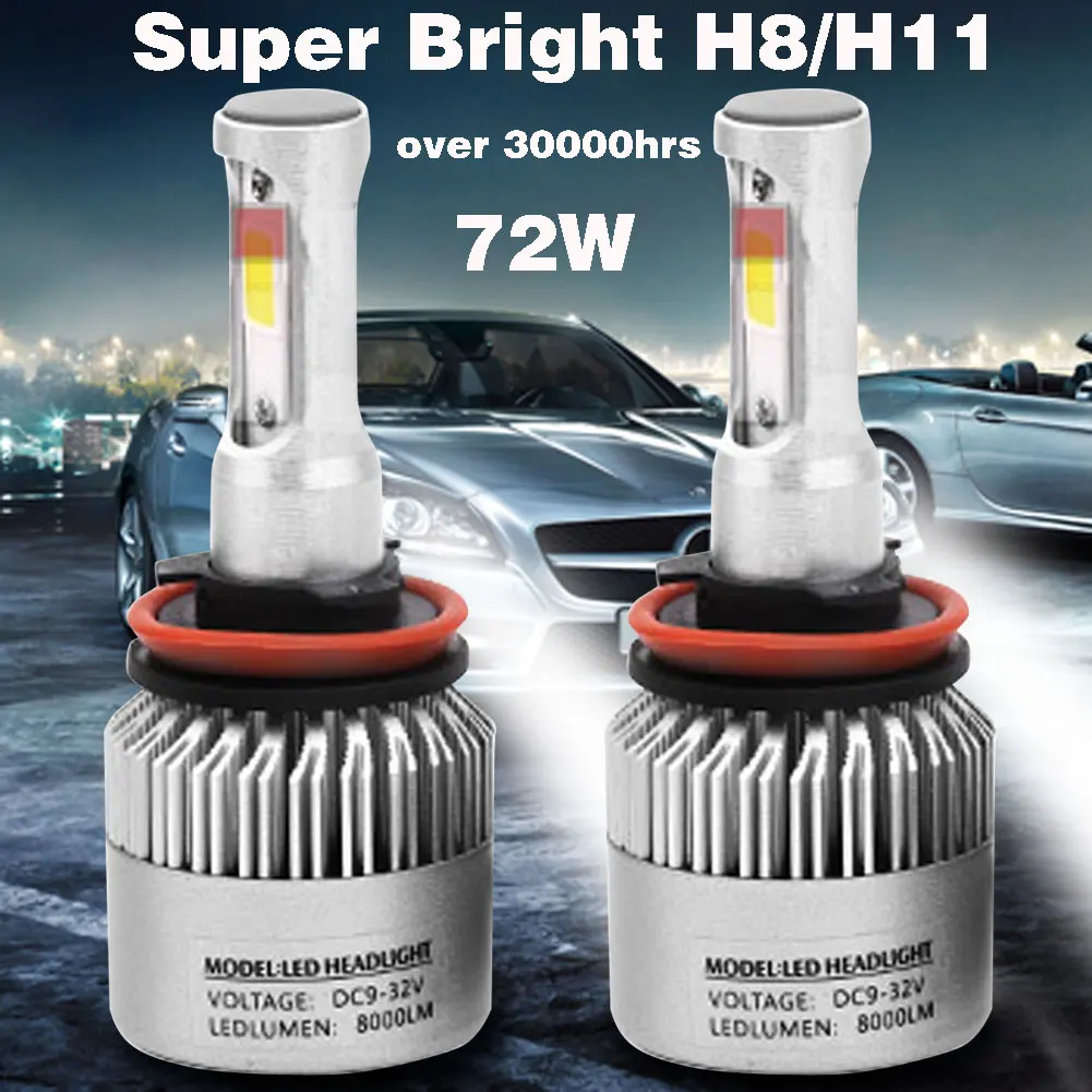 2 шт. Автомобильные светодиодные лампы S2 COB H1 H3 H4 H7 H8/H11 9005 9006 55 000 лм 72 Вт