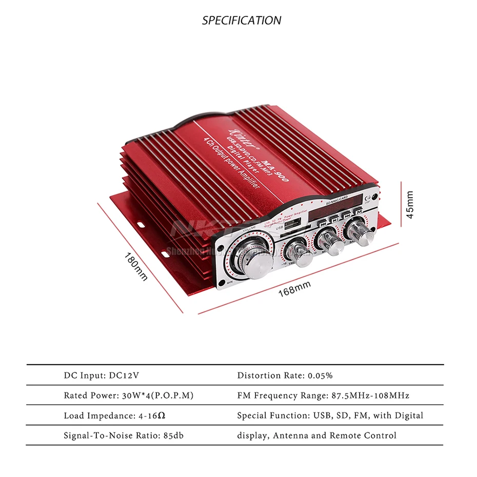 MA-900 Kinter автомобильный усилитель мощности Bluetooth цифровой плеер HiFi стерео 4x30 Вт RMS AUX SD USB FM CD DVD MP3 звук домашний аудио DSP