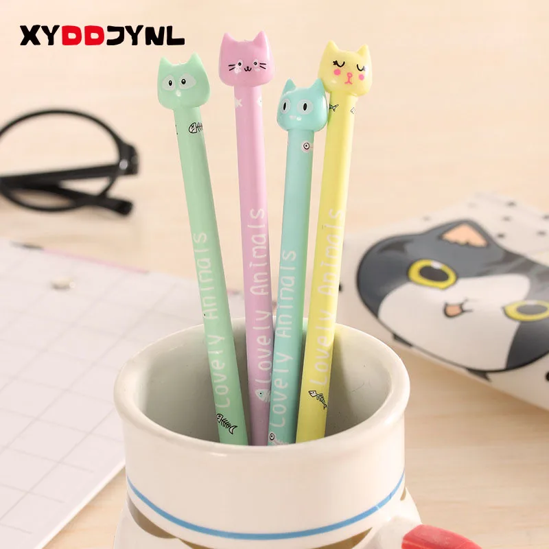 

2X Cute Kawaii Cartoon Animal Candy colors Cat Gel Pen 0.38MM Rollerball Pen Novel Stationery For Students Kids Gift Prize