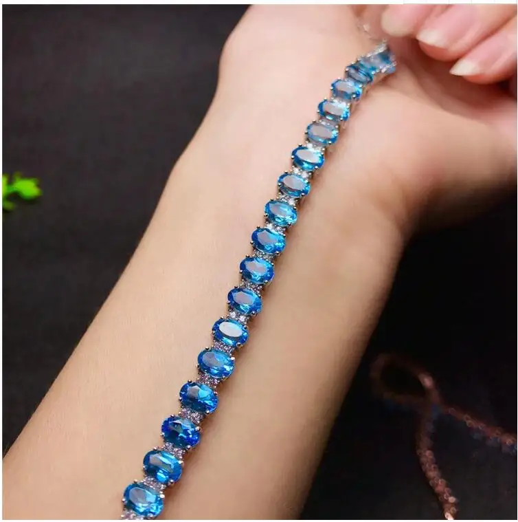 Натуральный Синий браслет цепочка настоящий и натуральный голубой топаз ювелирные изделия