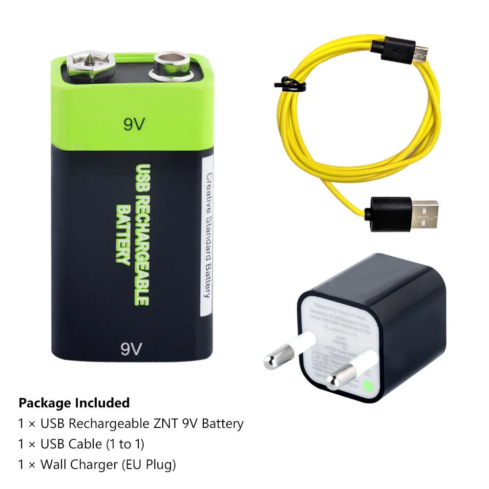 1pc usb EU charger 1 шт 9V USB перезаряжаемая ZNT батарея Lipo литий-ионная полимерная батарея 9V 400mah usb зарядка батареи+ Usb кабель+ зарядное устройство - Цвет: 1pc usb EU charger
