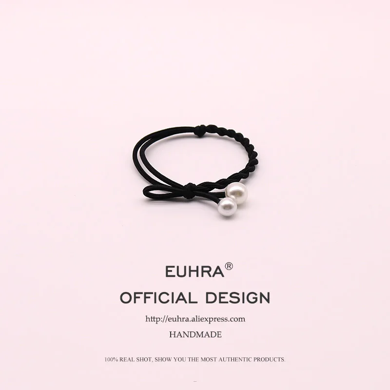EUHRA, 6 цветов, полосатые эластичные волосы, Корея, одноцветные, бант, жемчужные волосы для женщин, девочек, лента для волос, Детская резинка