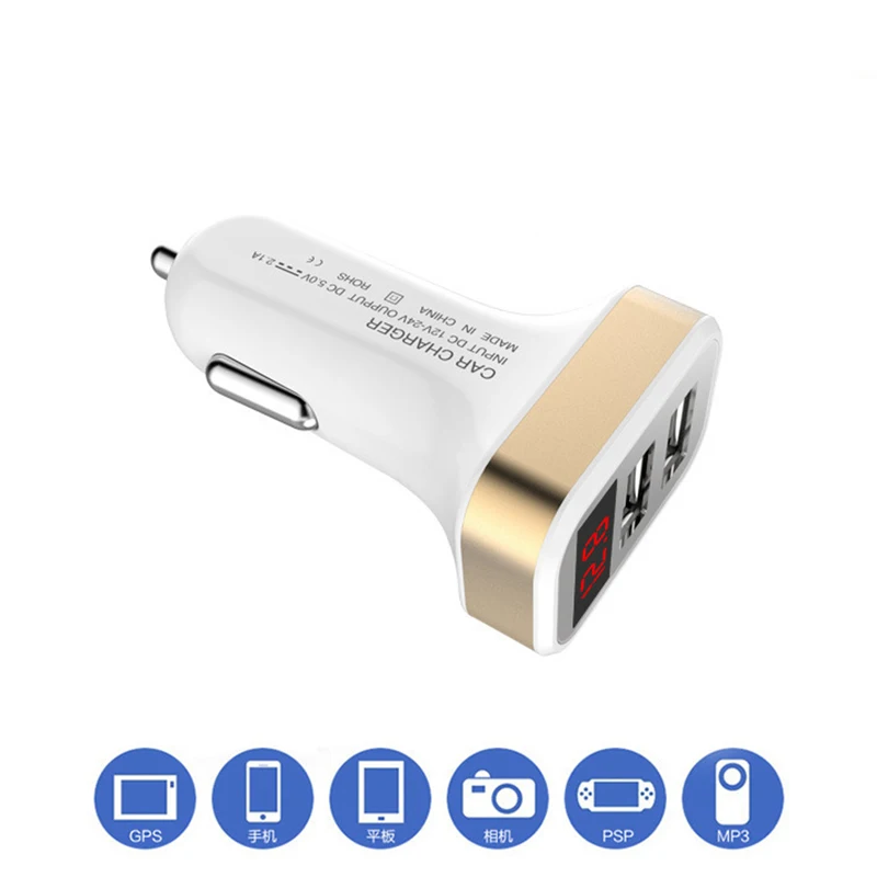 2.1A зарядка двойной Переходник USB для зарядки в машине со светодиодным дисплеем