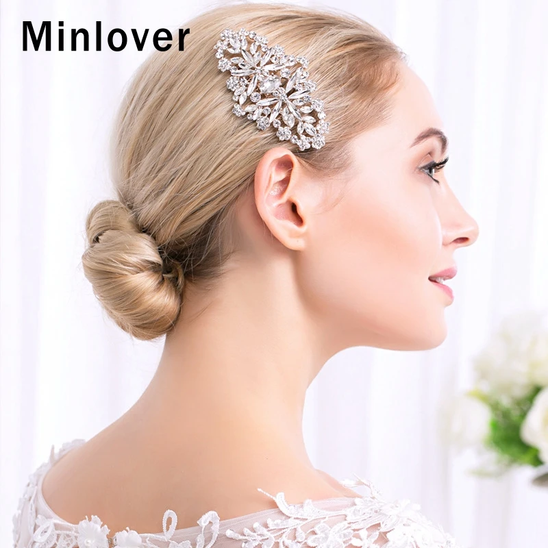 Свадебные гребни для волос Minlover Стразы серебристого цвета с цветком элегантные