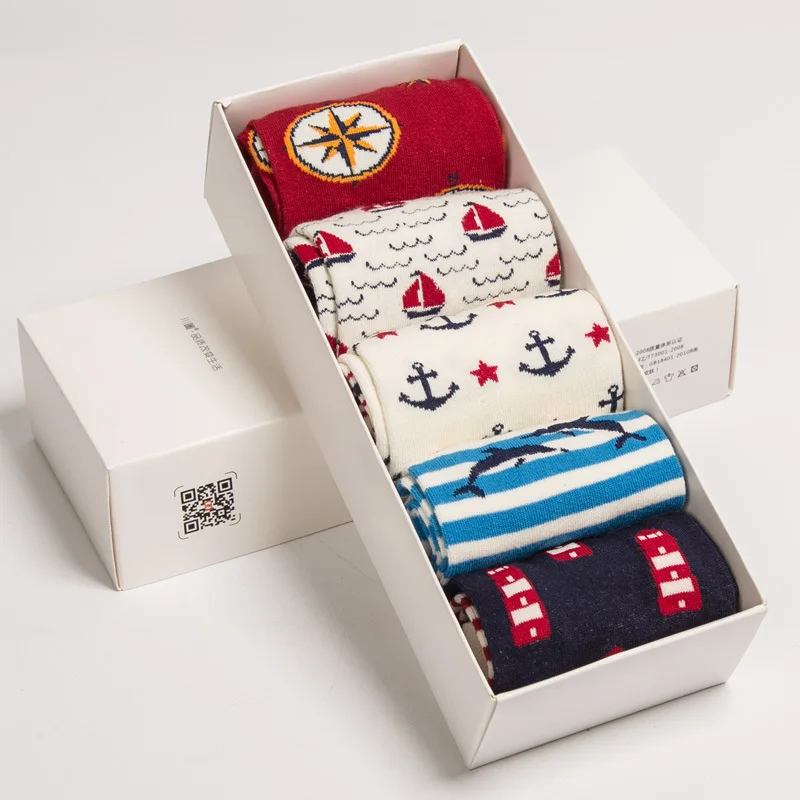 5 пар хлопковых носков женские впитывающие пот милые жаккардовые полосатые носки