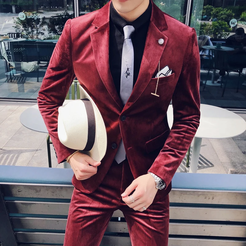 (Пиджак + брюки) роскошный бархатный костюм мужской Mariage Homme 2019 деловой