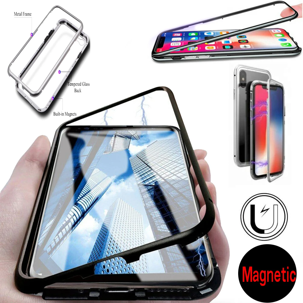 Металлический магнитный адсорбирующий чехол для iphone 7 8 Plus X XR XS Max 6 6S защитный