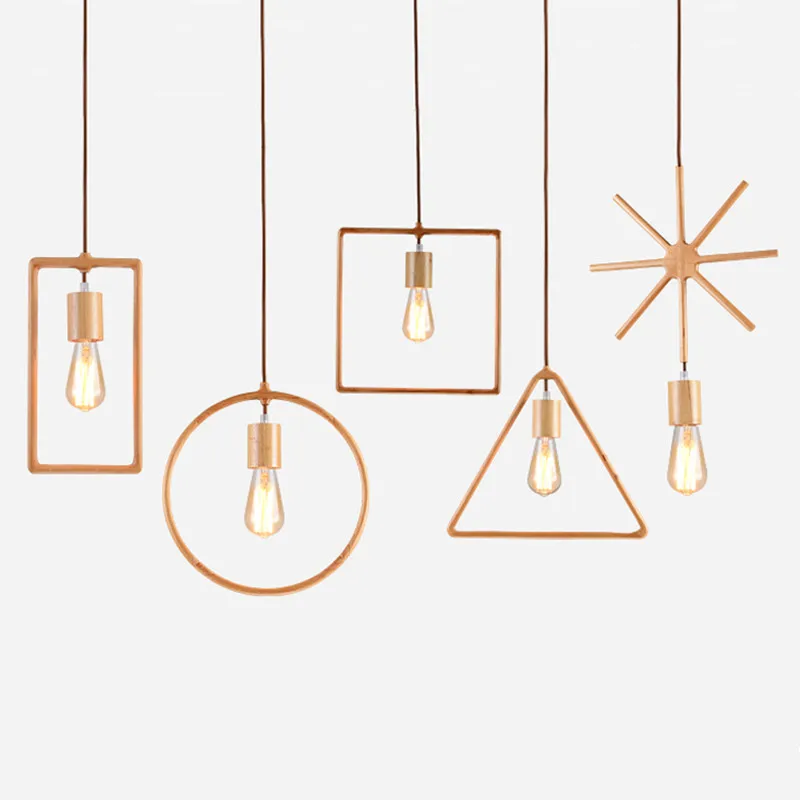 Геометрический креативный подвесной светильник из цельной древесины маленький